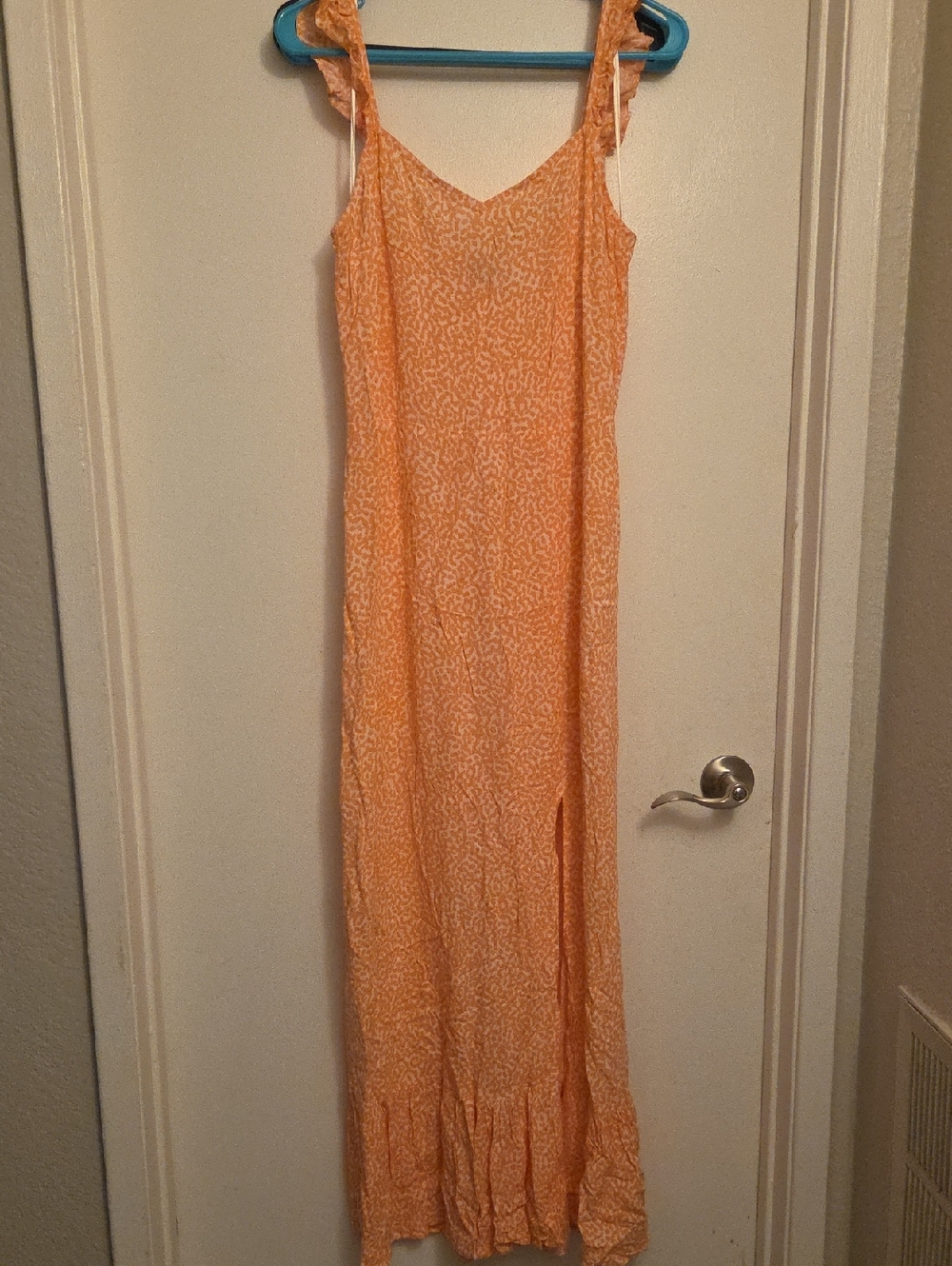 Express Peach-Print Ruffle Strap Maxi Dress